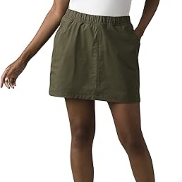 NEW Prana Cargo Olive Double Peak Pull On Elastic Waist Skirt Shorts Skort 2 NWT - Picture 1 of 5